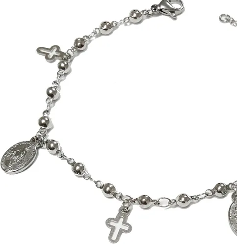 Vista 2 de CatólicaRosario Pray pulsera con 5charms- Medalla Milagrosa Cruz y Charms