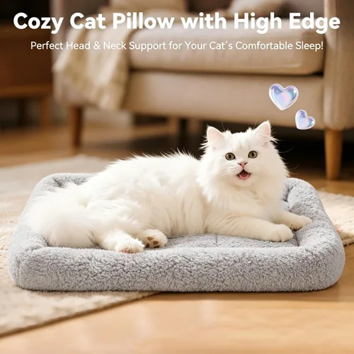 Vista 3 de LESYPET Cama para gatos de interior, cojín de sueño rizado con almohada elevada alrededor, alfombrilla lavable para mascotas