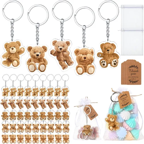 Vista 8 de Wettarn Juego de 50 regalos de oso para baby shower, regalos de fiesta de baby shower, recuerdos de devolución para invitados, incluye llaveros