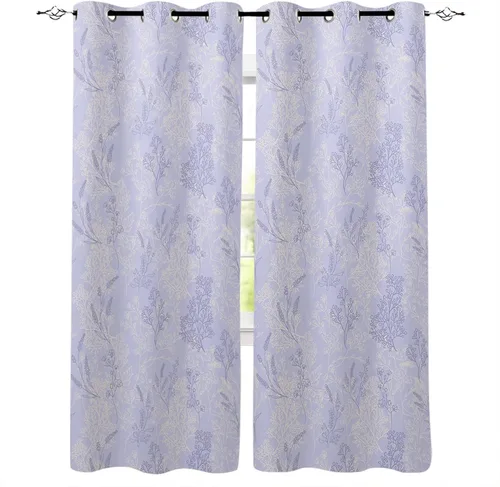 Vista 10 de Cortinas opacas con diseño floral morado de 39 pulgadas de largo, cortinas con aislamiento térmico para dormitorio, sala de estar, 2 paneles de 55 x