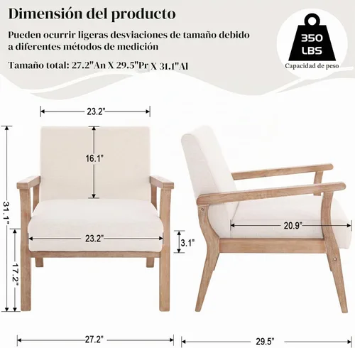 Vista 2 de BESTANO - Silla con acento de estilo moderno de mediados de siglo, con tapizado de lino y marco de madera, silla de acento para sala de estar
