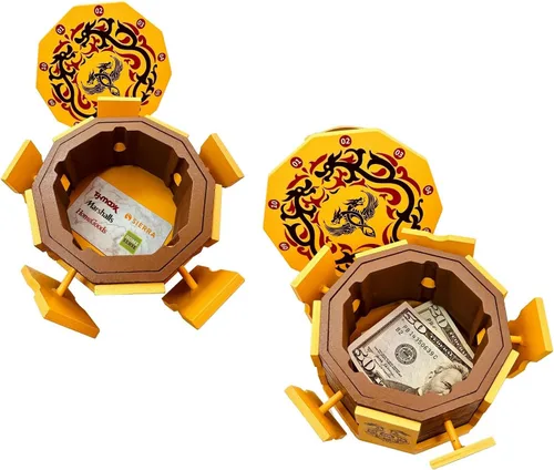 Vista 4 de Dragons Cave Safe Secret - Caja de rompecabezas con cerradura IQ de madera para dinero y regalo