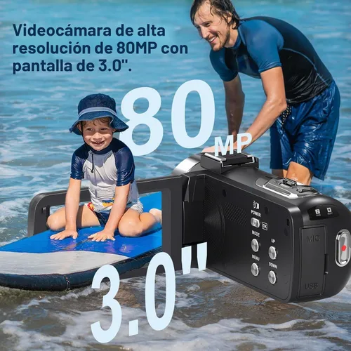 Vista 4 de Videocámara 4K HD 80MP Cámara de vídeo 18X Zoom digital 3.0 IPS Pantalla Vlogging Cámara para YouTube IR Visión Nocturna Grabadora de Video