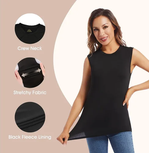 Vista 3 de MANCYFIT Camiseta térmica sin mangas para mujer, de forro polar, sin mangas, capa base, chaleco cálido, cuello redondo