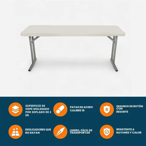 Vista 8 de OEF Furnishings OEFBT-SEM1872 Mesa plegable de seminario industrial de calidad comercial con parte superior gruesa moldeada por soplado y patas