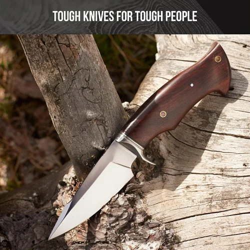 Vista 6 de Predator Hunter D2 Steel - Cuchillo de caza de hoja fija hecho a mano de 10 pulgadas - Mango de madera de nogal y funda de cinturón de cuero