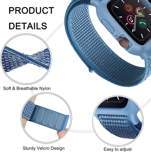 Vista 3 de Paquete de 3 correas de nailon con funda compatible con Apple Watch Band de 1.496 pulgadas, 1.575 pulgadas, 1.614 pulgadas, 1.654 pulgadas, 1.732