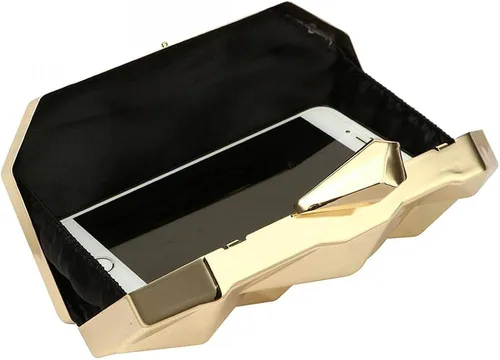 Vista 9 de Bolso de noche de metal con patrón geométrico de celosía para mujer, para boda, novia, graduación, bolso cruzado con cadena