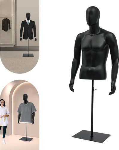Vista 7 de Soporte de exhibición de vestido masculino, forma de vestido masculino de metal, cuerpo troso maniquí, maniquí de ropa de altura ajustable