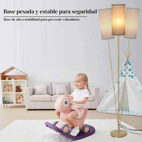 Vista 8 de Boostarea - Lámpara de pie para sala de estar con bombilla de 3 temperaturas de color, lámparas de pie industriales, lámpara alta clásica dorada