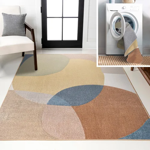 Vista 9 de JONATHAN Y Alfombra de interior lavable a máquina color crema/multi 3X5 pies, estampado de algas abstracto glam botánico para sala de estar