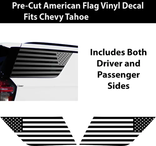 Vista 4 de Bogar Tech Designs Calcomanía de vinilo precortada con la bandera estadounidense para ventana de un cuarto compatible con Chevy Tahoe y GMC Yukon