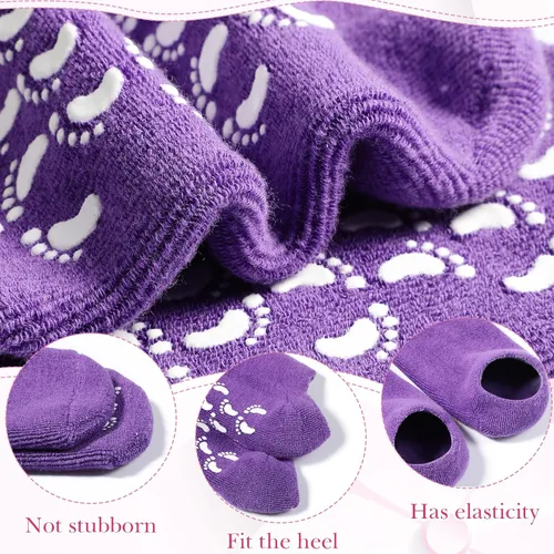 Vista 4 de 8 pares de calcetines de gel hidratante para talón seco agrietado, calcetines hidratantes de gel de spa, cuidado de pies, antideslizantes, loción