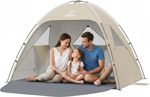 Vista 20 de Wolfwise Tienda de playa Refugio de sol portátil, Cabaña estándar de la Shade Beach Essentials, protección UV UPF 50+ y fácil instalación, ventanas