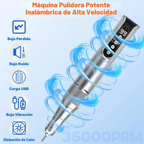 Vista 5 de Mini pulidor inalámbrico con 11 cabezales, 35000 RPM, recargable por USB
