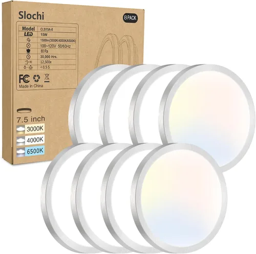 Vista 16 de Paquete de 2 lámparas LED de techo empotradas, 3000K-4000K-6500K y equivalente a 100W, lámpara de techo empotrada moderna para cocina de 15W