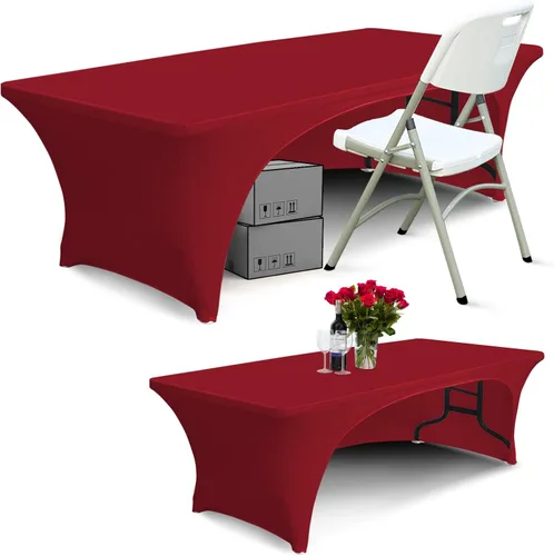 Vista 13 de ABCCANOPY - Mantel elástico de 1,2 m para mesa, ajustado, con parte trasera abierta, lavable, salvamanteles para mesas rectangulares, color negro