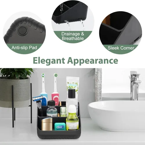 Vista 5 de Chintu Portacepillos de dientes para baño, organizador de encimera de baño, soporte eléctrico para cepillado de dientes, 6 ranuras para organización