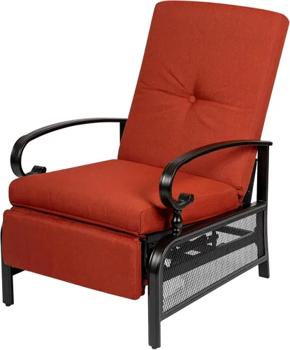 Vista 10 de Oakcloud Sillón Ajustable para Exteriores Silla Reclinable Relajante de Metal para Patio con Cojines Extraíbles (Azul Pavo Real)