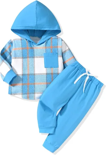 Vista 14 de Conjunto de ropa de niños pequeños con capucha y sudadera a cuadros de manga larga para otoño e invierno Esqueleto negro