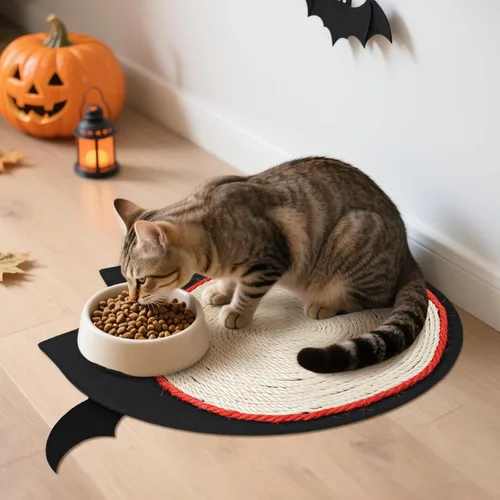 Vista 7 de iplusmile Alfombrilla para rascar para gatos de Halloween, con forma de murciélagos, 12 x 12 pulgadas