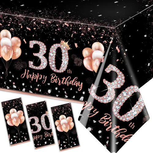 Vista 13 de GREHUMOR 3 manteles de fiesta de cumpleaños número 13 para niñas, color oro rosa, suministros de fiesta de cumpleaños de 13 años, cubierta de mesa