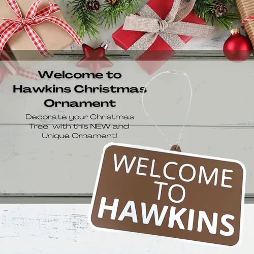 Vista 2 de Adorno navideño de Welcome to Hawkins, perfecto para fanáticos de Stranger Things, adorno decorativo de vacaciones, fabricado en los Estados Unidos