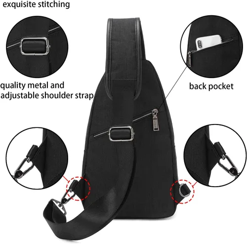 Vista 4 de Bolso bandolera pequeño con mochila cruzada sobre el hombro para hombres y mujeres de viaje al aire libre bolso ligero con bandolera en el pecho