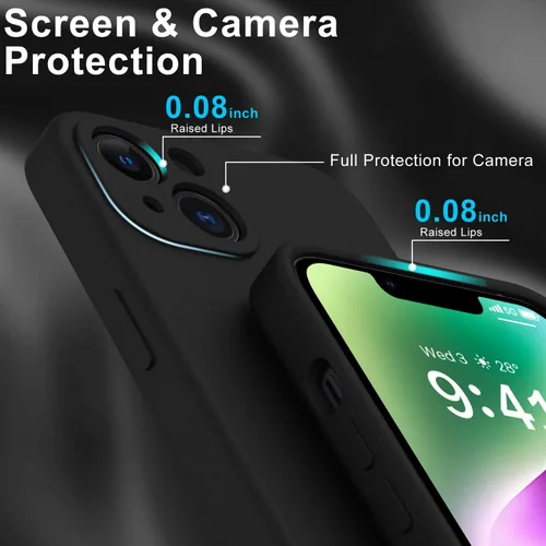 Vista 5 de DEENAKIN Funda compatible con iPhone 14 Plus con protector de pantalla, funda mejorada para cámara, goma de gel de silicona suave probada contra