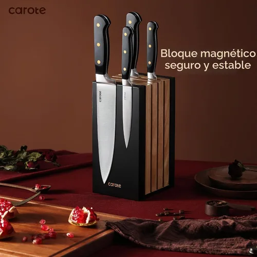 Vista 5 de CAROTE Juego de 11 cuchillos con bloque para cocina, hoja súper afilada de acero inoxidable, mango ergonómico con triple remache, bloque magnético