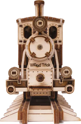 Vista 5 de Wood Trick Train - Rompecabezas de madera 3D para adultos y niños para construir, 6 x 4 pulgadas, kit de modelo de locomotora para adultos y niños