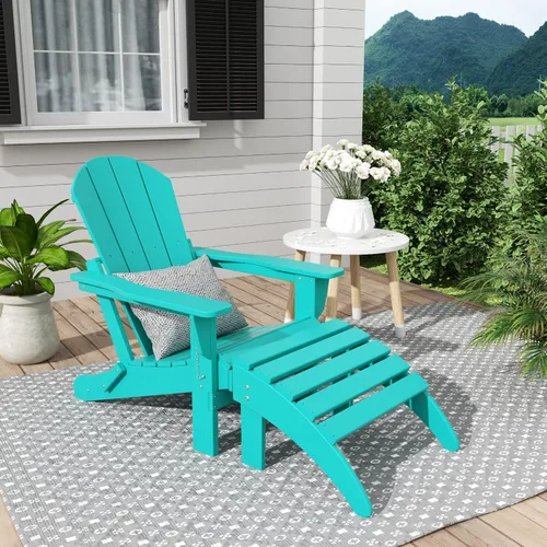 Vista 14 de WestinTrends Malibu - Silla de salón para exteriores, juego de 2 sillas Adirondack con otomana, sillas plegables de madera de polietileno para todo