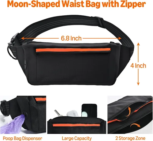 Vista 2 de Amazon Basics Correa para perro manos libres con bolsa para correr, cinturón ajustable, asas acolchadas dobles, correa elástica reflectante