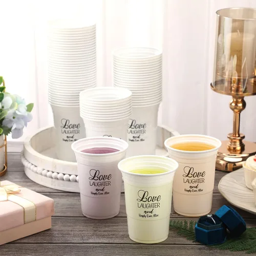 Vista 4 de Nuenen 100 vasos de plástico desechables de 16 onzas a granel, taza de recepción de boda transparente para despedida de soltera, aniversario