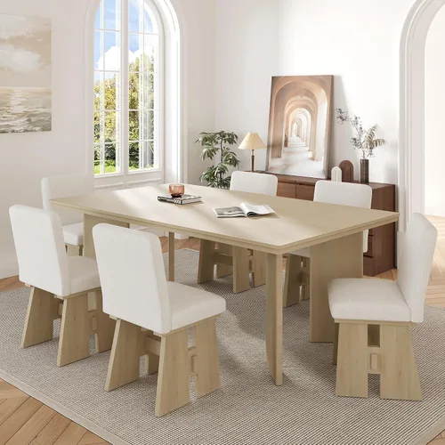 Vista 14 de Juego de comedor retro de 6 piezas, mesa rectangular de madera y 4 sillas con banco para cocina y comedor, color gris cola de milano Cola de milano