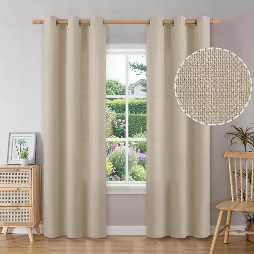 Vista 41 de BGment Cortinas de Lino Beige de 63 Pulgadas de Largo 2 Paneles - Tratamientos para Ventanas con Textura de Arpillera Filtrantes de Luz Cortinas