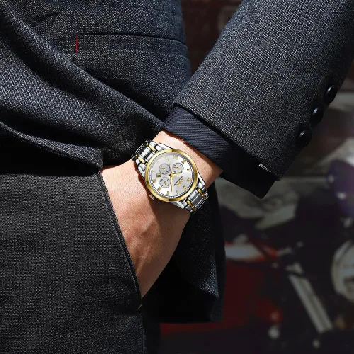 Vista 4 de OUPINKE Watch for Men Classic Casual Quartz Watch Luminous Waterproof Date Dress Two Tone Men Wrist Watches