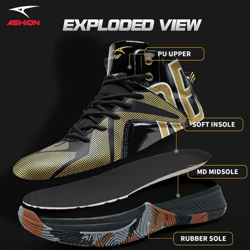 Vista 6 de ASHION Men's Basketball Shoes Mid Basketball Sneakers Non-Slip Outdoor Cushioning Workout Shoes