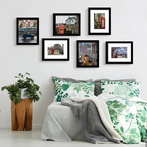 Vista 5 de BESCRCL Juego de 6 marcos de fotos negros de 8 x 10, muestra fotos de 5x7 con pie o 8x10 sin pie para montaje en pared o mesa