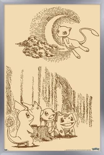 Vista 9 de Trends International Pokémon - Póster de pared de escena sepia, 22.4 pulgadas de largo x 14.7 pulgadas, versión enmarcada de madera de granero