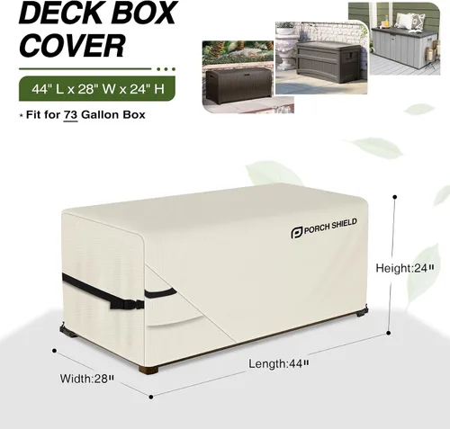 Vista 2 de Porch Shield - Caja de almacenamiento para cubierta de terraza - Cubierta impermeable al aire libre 600D para caja de 73 galones, resistente a