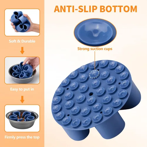 Vista 4 de Tazón de tazón para perro de alimentación lenta, de silicona suave, con ventosas para perros pequeños, medianos y grandes (azul oscuro, M)