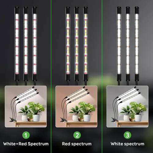Vista 5 de SDOVUERC - Lámpara de cultivo con clip de tres cabezas para plantas de interior, espectro completo con temporizador de 6/12/18H, 5 niveles