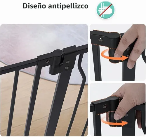 Vista 4 de COMOMY Puerta para mascotas de 29.5-33.4 pulgadas con puerta ajustable para gatos, puerta de metal extra ancha para puertas de escaleras, puerta