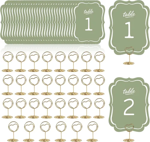 Vista 9 de Tarjetas de números de mesa del 1 al 30 números de mesa de boda azules con soporte, soportes de números de mesa, letreros de mesa de boda a granel