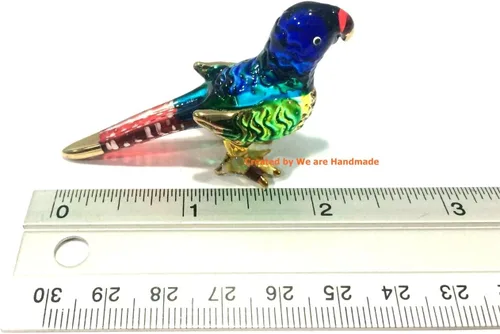 Vista 3 de (Bundle of 2) Handmade Mini Blown Glass 2" Blue Parrot Bird Fantasy Figurine Art, Cool Stuff, Miniature Animals, Home or Garden Decor Gift Ideas