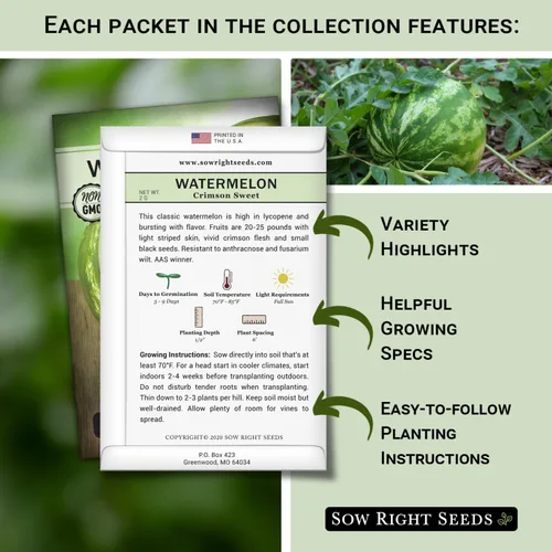 Vista 2 de Sow Right Seeds - Colección de semillas de frutas de sandía para plantar - Melones carmesí dulce, dulce dulce, dulce de azúcar, tierno y orangeglo