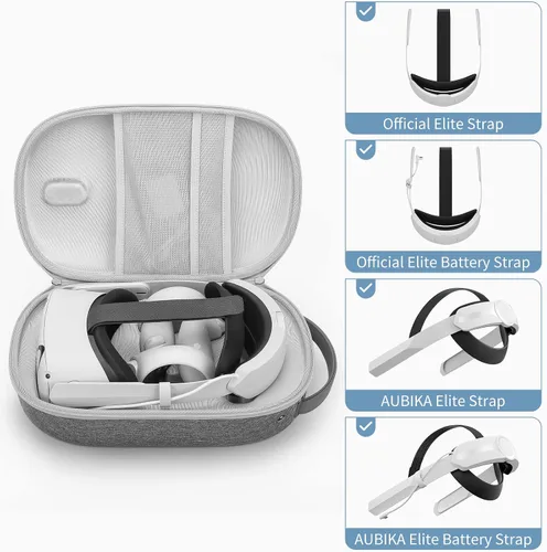 Vista 3 de AUBIKA Elite Strap with Battery and Carrying Case for Oculus Quest 2, Enhanced Comfort and Playtime - Gray