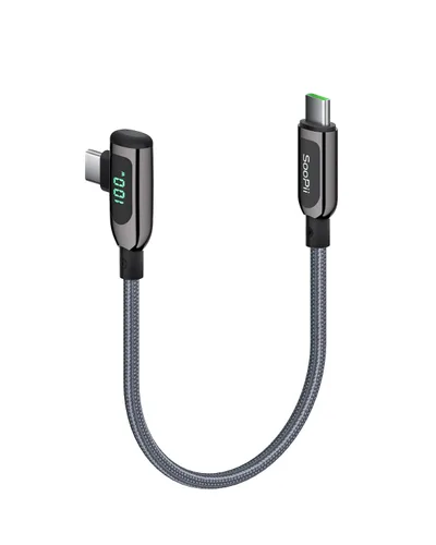 Vista 13 de SOOPII 100W Cable USB C a USB C de Ángulo Recto, Cable de Aleación de Zinc de 1 Pie de Tipo-C Trenzado de Nylon con Pantalla LED para iPad