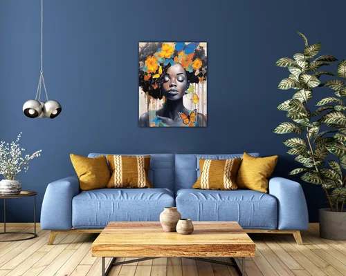 Vista 212 de Arte de pared afroamericano, decoración de rey y reina bailarín negro para sala de estar, arte de pareja de amor negro para dormitorio, lienzo